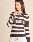 Cardigan traforato a righe in cotone