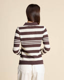 Cardigan traforato a righe in cotone