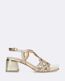 Sandali con tacco in pelle intrecciata