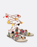 Sandali con perline e pompon