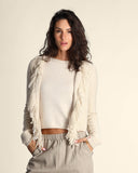 Cardigan con frange in cachemire e seta