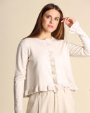 Cardigan in lana e cashmere con volant