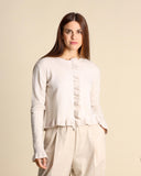 Cardigan in lana e cashmere con volant