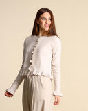 Cardigan in lana e cashmere con volant