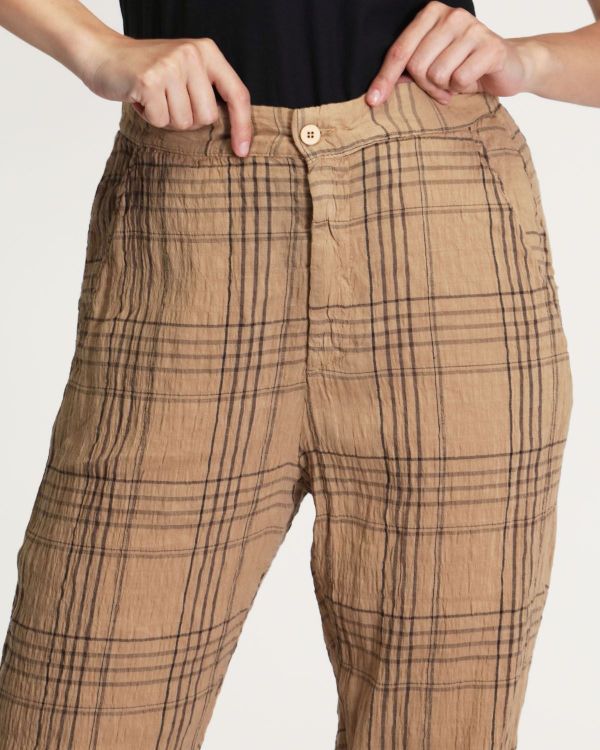 Pantaloni check in lino e cotone