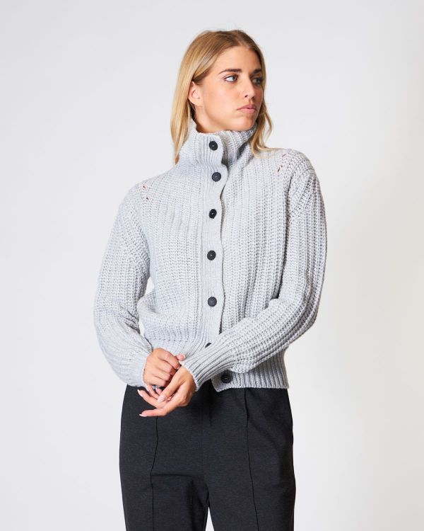 Cardigan a coste in misto cashmere